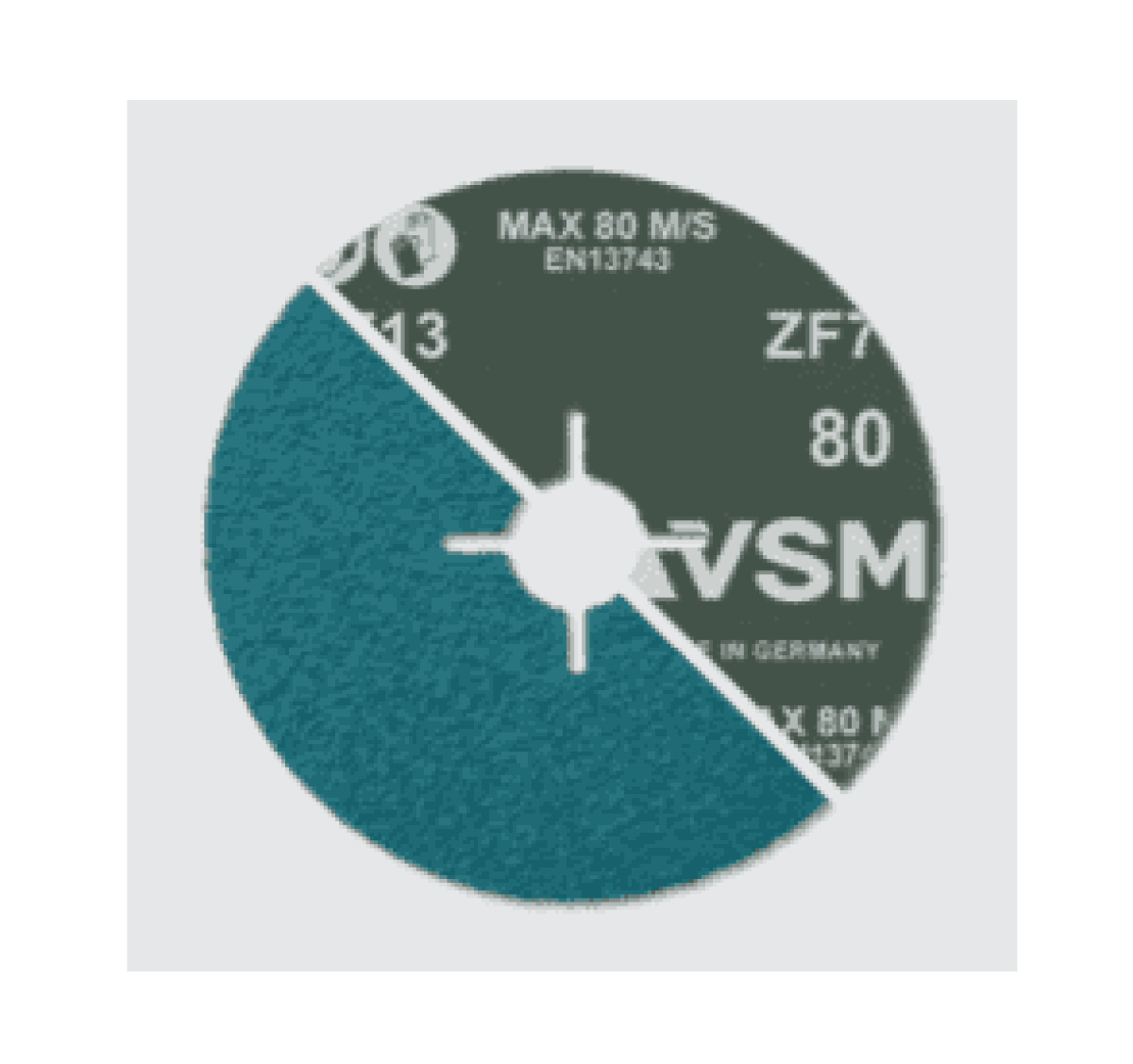VSM ZIRKONKORUND ZF713 799705, Ø 115 mm x ø 22,23 mm, P80, 4-fach Schlitz Ausführung (S1E), 13.300 U./Min., Fiberscheibe für Abtragsarbeiten von Edelstahl und unlegierten Stahl