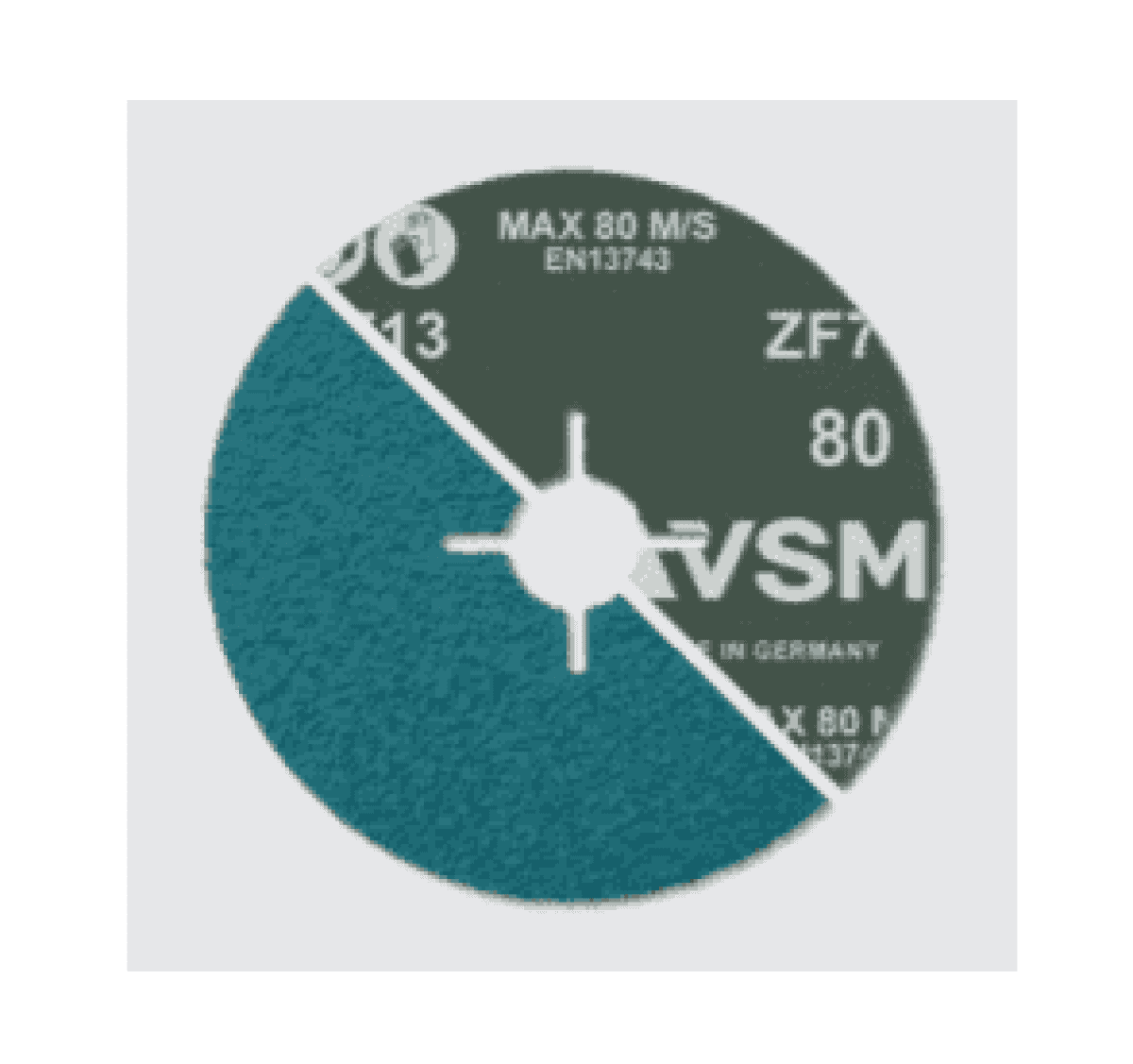 VSM ZIRKONKORUND ZF713 799715, Ø 125 mm x ø 22,23 mm, P120, 4-fach Schlitz Ausführung (S1E), 12.200 U./Min., Fiberscheibe für Abtragsarbeiten von Edelstahl und unlegierten Stahl