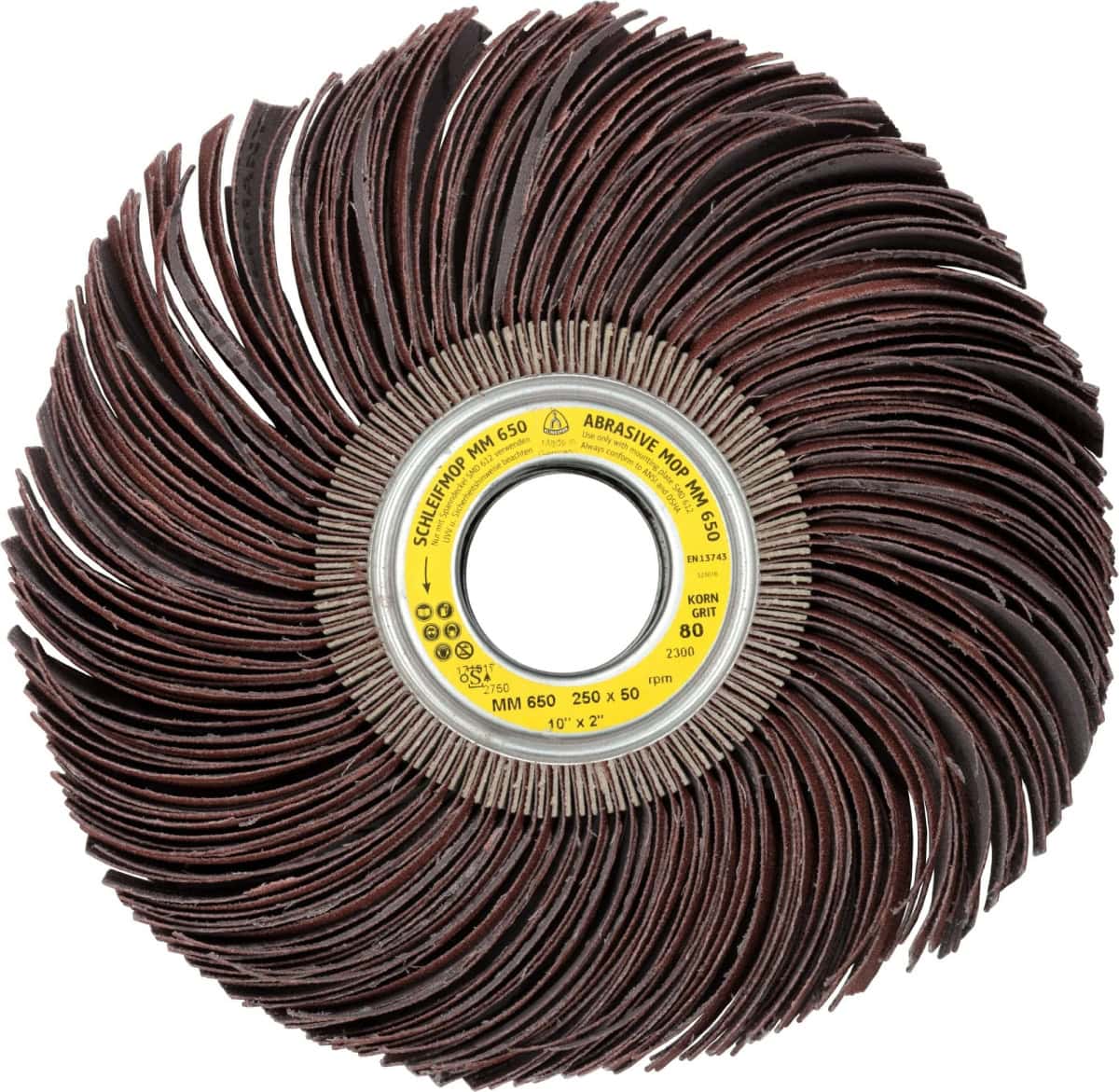 KLINGSPOR MM 650 LS 309 JF Schleifmoprad 2740, Ø 250 mm x 100 mm x 43 mm, A, P120, Gerade, Aluminiumkorn, 2.450 U./Min., Für universal Metall, Farbe, Lack, Spachtel & Holz Schleifanwendungen