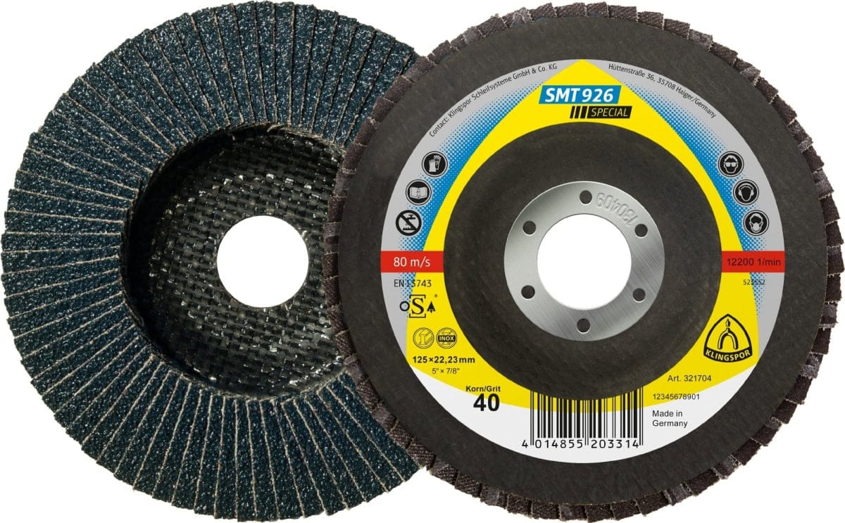 KLINGSPOR SMT 926 Special Schleifmopteller 321705, Ø 180 mm x 22 mm, P40, Z, 8.500 U./Min., Gewölbt, Zirkonkorund, Für Edelstahl und Stahl