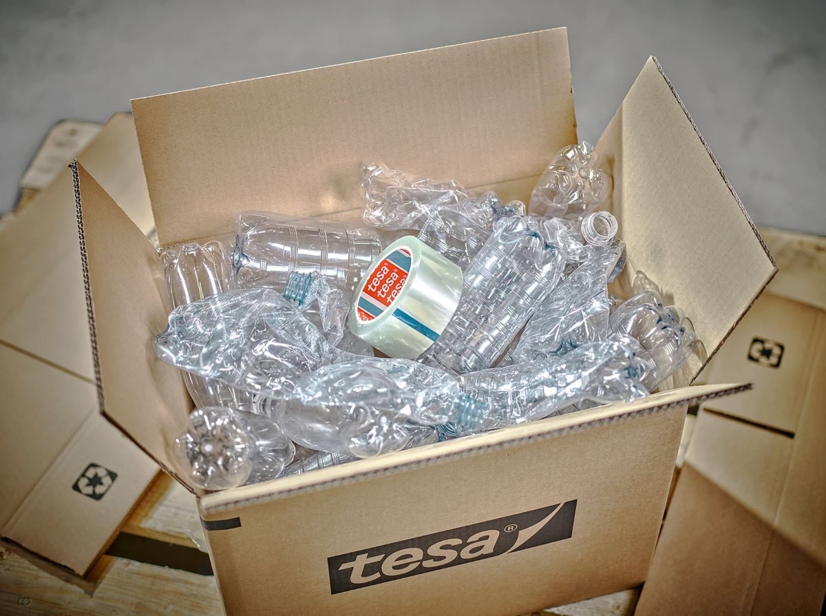 tesa® 60412, 50 mm x 66 m, Transparent, Leises Abrollen, Recycling Freundlich, Sortenrein, Nachhaltiges Universal PET Verpackungsklebeband