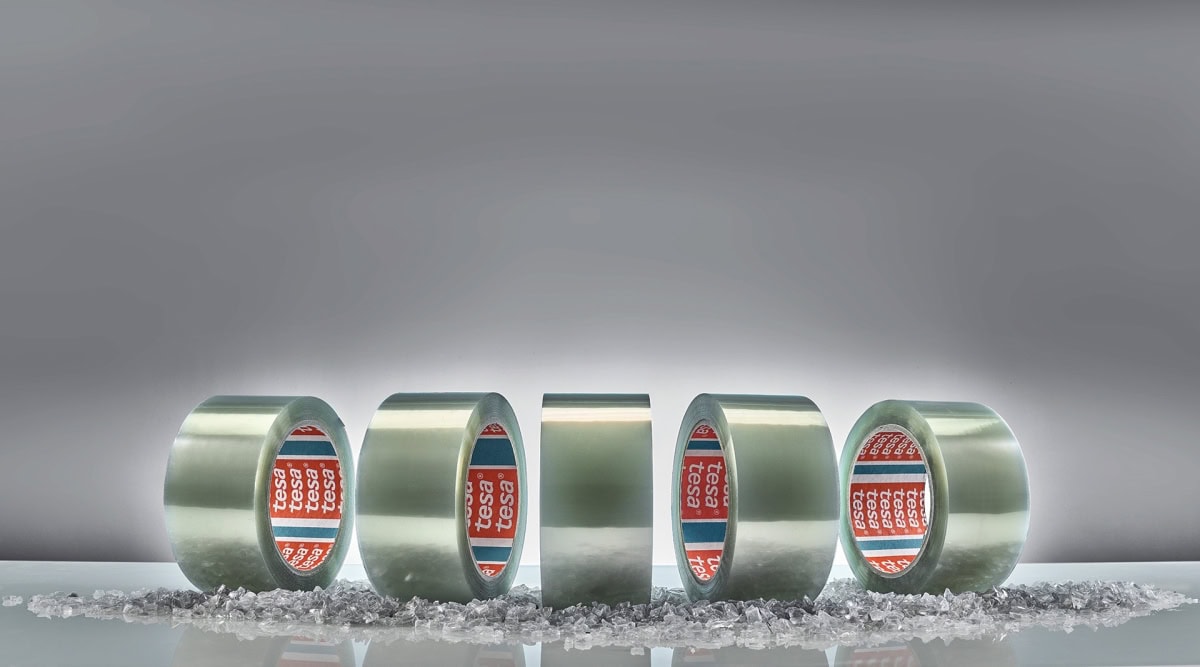 tesa® 60412, 50 mm x 66 m, Transparent, Leises Abrollen, Recycling Freundlich, Sortenrein, Nachhaltiges Universal PET Verpackungsklebeband