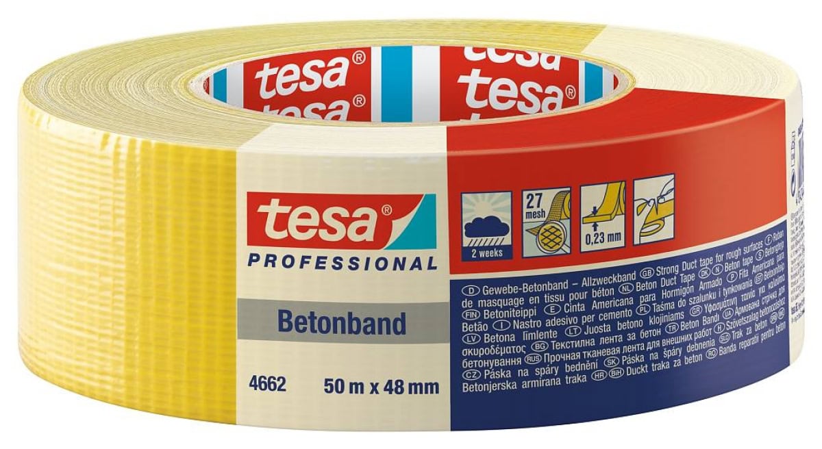 tesa® 4662, 48 mm x 50 m, 0,23 mm, Gelb, Professional duct tape, Allzweck Gewebeband